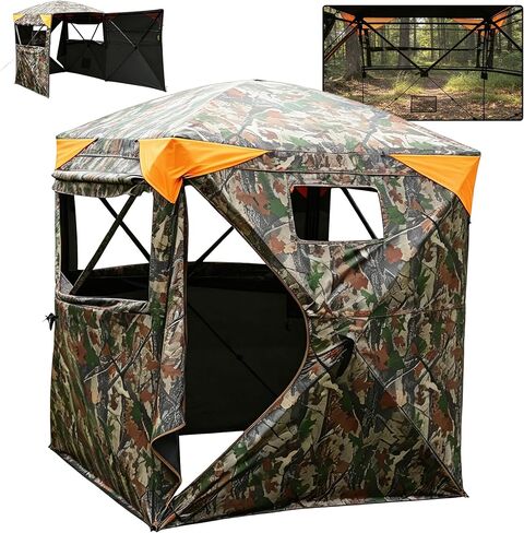 360 Degree Hunting Blind, 2-3 Person Pop Up Ground Blind | with Silent Slide Windows & Carrying Bag, Portable Camouflage Tent for Deer & Turkey Hunting in Saudi Arabia