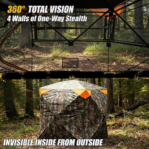 360 Degree Hunting Blind, 2-3 Person Pop Up Ground Blind | with Silent Slide Windows & Carrying Bag, Portable Camouflage Tent for Deer & Turkey Hunting in Saudi Arabia