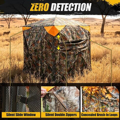 360 Degree Hunting Blind, 2-3 Person Pop Up Ground Blind | with Silent Slide Windows & Carrying Bag, Portable Camouflage Tent for Deer & Turkey Hunting in Saudi Arabia