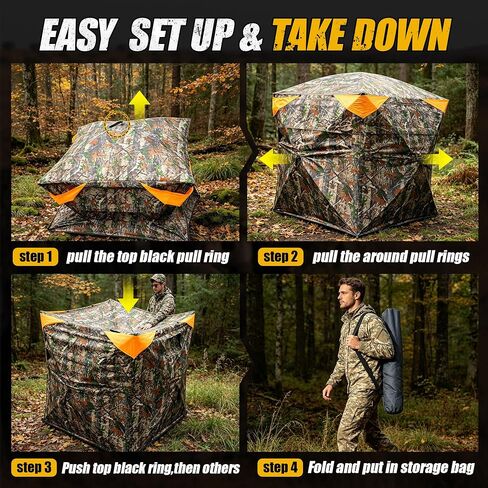 360 Degree Hunting Blind, 2-3 Person Pop Up Ground Blind | with Silent Slide Windows & Carrying Bag, Portable Camouflage Tent for Deer & Turkey Hunting in Saudi Arabia