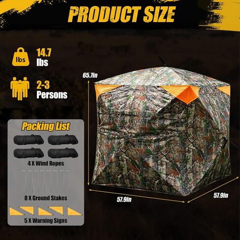 360 Degree Hunting Blind, 2-3 Person Pop Up Ground Blind | with Silent Slide Windows & Carrying Bag, Portable Camouflage Tent for Deer & Turkey Hunting in Saudi Arabia