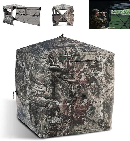 FLISSA Hunting Blind See-Through with Full-Opening Door,Ground Camouflage Tent, 270 Degree, Portable and Durable 300D Reinforced Blind for Turkey, Deer, and Bear in Saudi Arabia