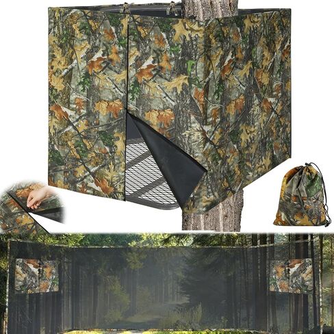 See Through Hunting Tree Stand Blind Kit, 102"/142" x 35" Visible 2 Man Ladder Stand Blinds Treestand Camo Blind Cover with Zipper Storage Pocket Camouflage Tree Stand Accessories for Deer Hunting in Saudi Arabia