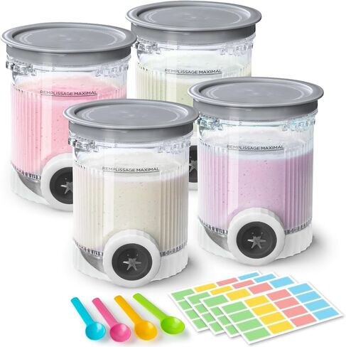 4 Pack Cream Swirl Pints & Lids for Ninja, Compatible with Ninja NC700 Series Swirl Ice Cream & Soft Serve Makers, with 4 Spoons & 64 Writable Labels, BPA-Free & Dishwasher Safe, Gray in Kuwait