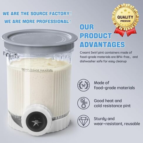 4 Pack Cream Swirl Pints & Lids for Ninja, Compatible with Ninja NC700 Series Swirl Ice Cream & Soft Serve Makers, with 4 Spoons & 64 Writable Labels, BPA-Free & Dishwasher Safe, Gray in Kuwait