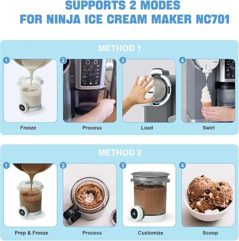 4 Pack Cream Swirl Pints & Lids for Ninja, Compatible with Ninja NC700 Series Swirl Ice Cream & Soft Serve Makers, with 4 Spoons & 64 Writable Labels, BPA-Free & Dishwasher Safe, Gray in Kuwait