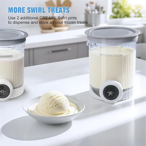 4 Pack Cream Swirl Pints & Lids for Ninja, Compatible with Ninja NC700 Series Swirl Ice Cream & Soft Serve Makers, with 4 Spoons & 64 Writable Labels, BPA-Free & Dishwasher Safe, Gray in Kuwait