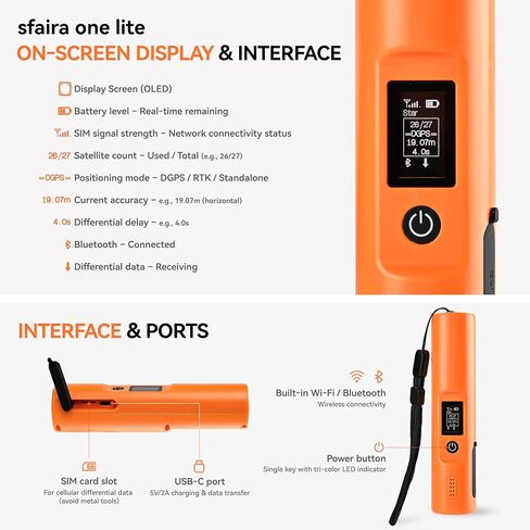 Sfaira One Lite RTK GNSS Receiver, 1408 Channels Handheld GPS Rover Survey Equipment with OLED Display, 4G Bluetooth WiFi, 16H Long Battery Life for Land Surveying, GIS Mapping & Construction in Saudi Arabia