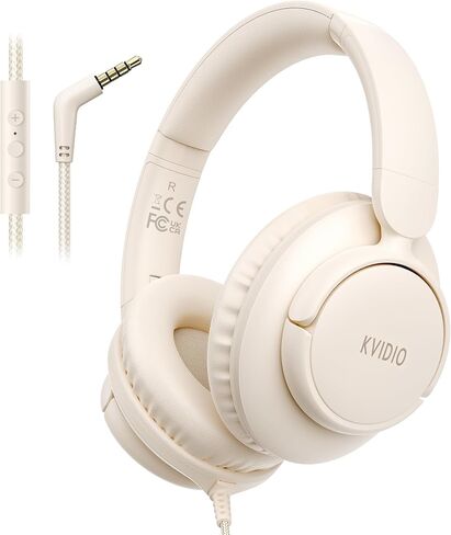 KVIDIO Wired Headphones with Microphone, Over Ear Lightweight Foldable 3.5mm Plug in Corded Headphones Wired with Volume Control, 4.9ft Tangle-Free Cord for Tablet Laptop MP3/4 School Travel Black in Saudi Arabia