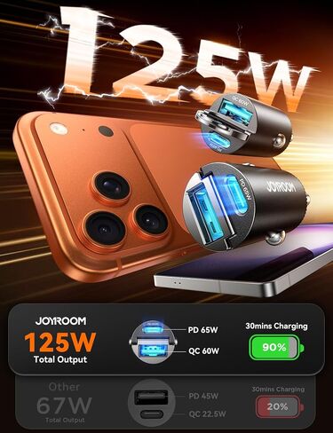 JOYROOM 2-Pack 125W USB-C Car Charger, 2-Port Cigarette Lighter USB Charger | Low Profile Flush Fit w/ Pull Ring, 65W PD USB-C + 60W QC USB-A, Dual-Port Fast Car Charger for iPhone, Galaxy, Pixel, iPad in Saudi Arabia