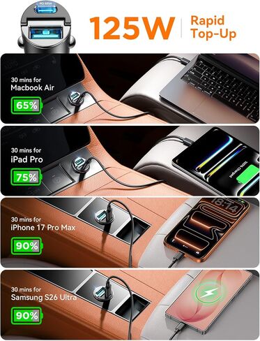 JOYROOM 2-Pack 125W USB-C Car Charger, 2-Port Cigarette Lighter USB Charger | Low Profile Flush Fit w/ Pull Ring, 65W PD USB-C + 60W QC USB-A, Dual-Port Fast Car Charger for iPhone, Galaxy, Pixel, iPad in Saudi Arabia