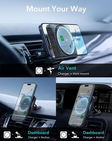 ESR for MagSafe Car Mount Charger with CryoBoost Cooling for iPhone 17-12 | Phone Cooling Magnetic Wireless Car Charger, Air Vent & Dashboard Fast Charging Car Phone Holder, Compatible with S26/S25 in Saudi Arabia