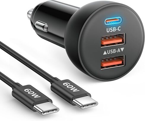 iPhone 17 16 15 Pro Car Charger, 70W 3-Port Car Charger USB C Fast Charge | Cigarette Lighter Adapter, with 3FT Type C Cable, for iPhone 17/17 Pro Max/Air/17e/16/15 Pro Max/iPad,Cars Travel Accessories in Kuwait