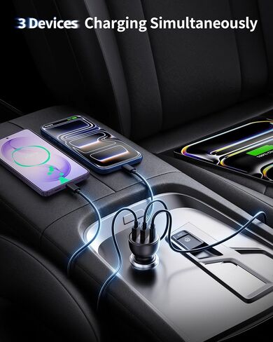 iPhone 17 16 15 Pro Car Charger, 70W 3-Port Car Charger USB C Fast Charge | Cigarette Lighter Adapter, with 3FT Type C Cable, for iPhone 17/17 Pro Max/Air/17e/16/15 Pro Max/iPad,Cars Travel Accessories in Kuwait