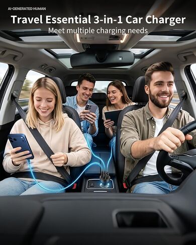 iPhone 17 16 15 Pro Car Charger, 70W 3-Port Car Charger USB C Fast Charge | Cigarette Lighter Adapter, with 3FT Type C Cable, for iPhone 17/17 Pro Max/Air/17e/16/15 Pro Max/iPad,Cars Travel Accessories in Kuwait