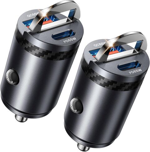 【Upgraded】 2-Pack 125W Fast Car Charger, Mini Flush Fit USB C Car Adapter | Dual Port [65W PD & 60W QC] Cigarette Lighter USB Charger, Pull Ring Car Accessories for iPhone 17 Pro Max, Samsung, MacBook in Kuwait