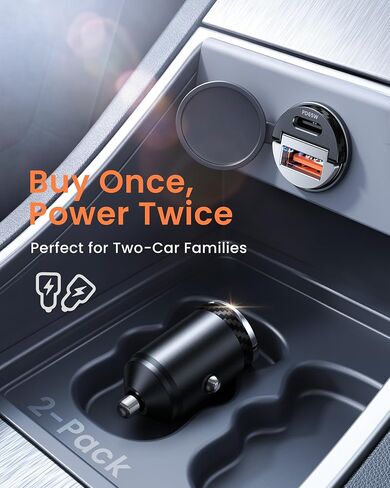 【Upgraded】 2-Pack 125W Fast Car Charger, Mini Flush Fit USB C Car Adapter | Dual Port [65W PD & 60W QC] Cigarette Lighter USB Charger, Pull Ring Car Accessories for iPhone 17 Pro Max, Samsung, MacBook in Kuwait