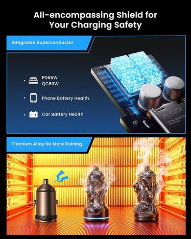 【Upgraded】 2-Pack 125W Fast Car Charger, Mini Flush Fit USB C Car Adapter | Dual Port [65W PD & 60W QC] Cigarette Lighter USB Charger, Pull Ring Car Accessories for iPhone 17 Pro Max, Samsung, MacBook in Kuwait