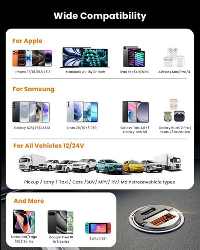 【Upgraded】 2-Pack 125W Fast Car Charger, Mini Flush Fit USB C Car Adapter | Dual Port [65W PD & 60W QC] Cigarette Lighter USB Charger, Pull Ring Car Accessories for iPhone 17 Pro Max, Samsung, MacBook in Kuwait