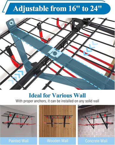 Mythinglogic Ski Equipment Storage Rack with Shelf for Garage and Shed | Wall rack stores skis, snowboards, boots, poles and helmets with a top shelf for organized garage or shed storage in Kuwait