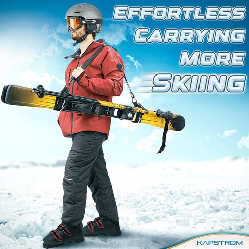Ski Straps & Pole Carrier - Black - Heavy-Duty with Adjustable Strap Length & Cushioned Shoulder Sling in Kuwait