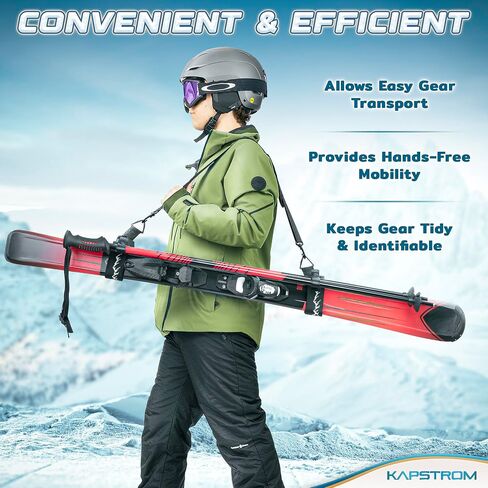 Ski Straps & Pole Carrier - Black - Heavy-Duty with Adjustable Strap Length & Cushioned Shoulder Sling in Kuwait