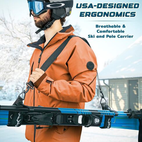 Ski Straps & Pole Carrier - Black - Heavy-Duty with Adjustable Strap Length & Cushioned Shoulder Sling in Kuwait
