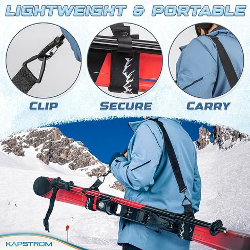 Ski Straps & Pole Carrier - Black - Heavy-Duty with Adjustable Strap Length & Cushioned Shoulder Sling in Kuwait