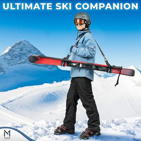 Ski Strap & Pole Carrier - Black - Adjustable Shoulder Strap to Carry Skis & Poles with Ease in Saudi Arabia