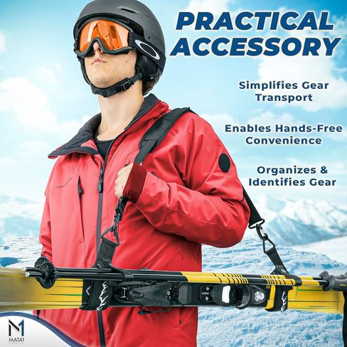 Ski Strap & Pole Carrier - Black - Adjustable Shoulder Strap to Carry Skis & Poles with Ease in Saudi Arabia