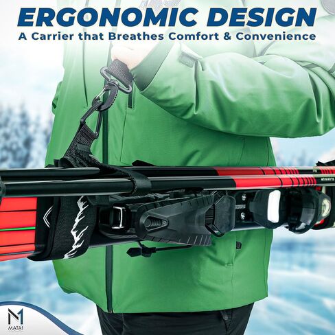 Ski Strap & Pole Carrier - Black - Adjustable Shoulder Strap to Carry Skis & Poles with Ease in Saudi Arabia