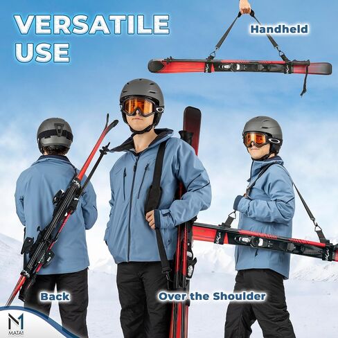 Ski Strap & Pole Carrier - Black - Adjustable Shoulder Strap to Carry Skis & Poles with Ease in Saudi Arabia