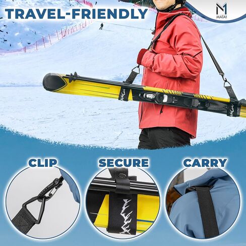 Ski Strap & Pole Carrier - Black - Adjustable Shoulder Strap to Carry Skis & Poles with Ease in Saudi Arabia