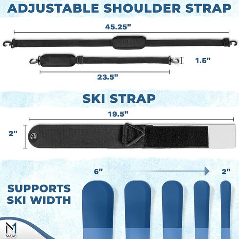 Ski Strap & Pole Carrier - Black - Adjustable Shoulder Strap to Carry Skis & Poles with Ease in Saudi Arabia