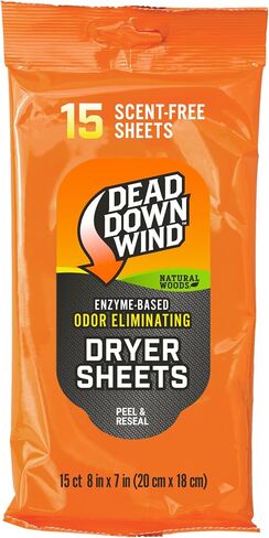 DEAD DOWN WIND Natural Woods Scented Odor Eliminating Dryer Sheets (15Ct) - Hunting Scent Control - Durable Hunting Scent Eliminators - Advanced Hunting Laundry Gear in Saudi Arabia