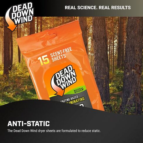 DEAD DOWN WIND Natural Woods Scented Odor Eliminating Dryer Sheets (15Ct) - Hunting Scent Control - Durable Hunting Scent Eliminators - Advanced Hunting Laundry Gear in Saudi Arabia