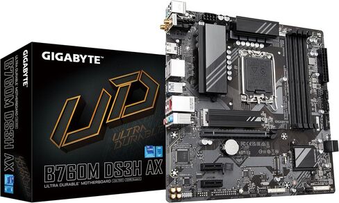 GIGABYTE B760M DS3H AX DDR4 Intel LGA 1700 mATX Motherboard, Support Intel Core 14th/13th/12th Gen, DDR4, 6+2+1 Power Phase, 2X M.2, PCIe 4.0, USB-C, WIFI6E, 2.5GbE LAN, Q-Flash Plus, PCIe EZ-Latch in Saudi Arabia