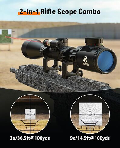 MidTen 3-9x40 Rifle Scope with 5 Levels Red and Green Illuminated Reticle - Riflescope and Red Laser Combo for Hunting - Optical Scope with Mount and Class IIIA, Less Than 5mW Laser Sight in Saudi Arabia