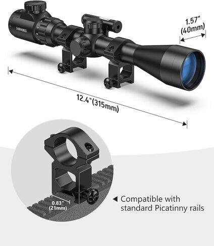 MidTen 3-9x40 Rifle Scope with 5 Levels Red and Green Illuminated Reticle - Riflescope and Red Laser Combo for Hunting - Optical Scope with Mount and Class IIIA, Less Than 5mW Laser Sight in Saudi Arabia