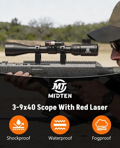 MidTen 3-9x40 Rifle Scope with 5 Levels Red and Green Illuminated Reticle - Riflescope and Red Laser Combo for Hunting - Optical Scope with Mount and Class IIIA, Less Than 5mW Laser Sight in Saudi Arabia