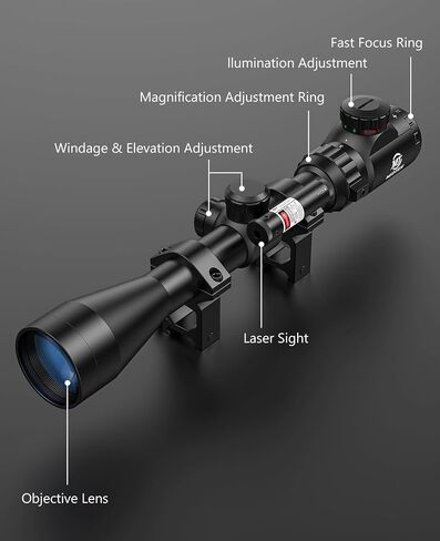 MidTen 3-9x40 Rifle Scope with 5 Levels Red and Green Illuminated Reticle - Riflescope and Red Laser Combo for Hunting - Optical Scope with Mount and Class IIIA, Less Than 5mW Laser Sight in Saudi Arabia