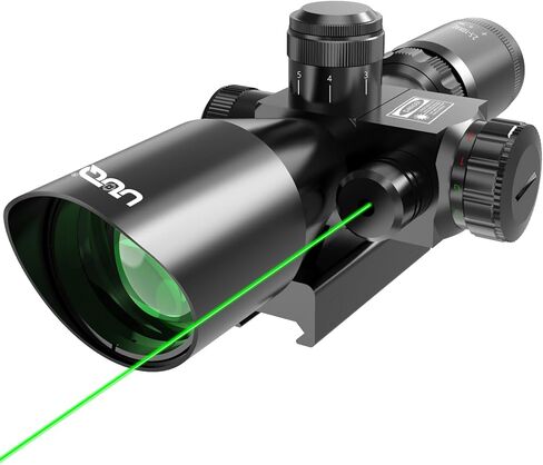 UUQ 2.5-10x40 Rifle Scope with Red/Green Illuminated Mil-dot with Red/Green Laser Combo-Green Lens Color,Tactical Scope for Gun Air Hunting,Free 20/11mm Mounts in Saudi Arabia