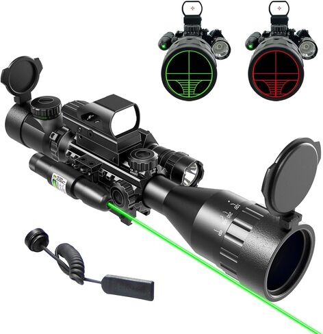 UUQ 4-12&16X50 AO Rifle Scope Red/Green Illuminated Range Finder Reticle W/Green Laser - Holographic Reflex Red Dot Sight - 5 Brightness Modes Flashlight in Saudi Arabia