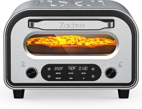 Countertop Electric Pizza Oven with PID Top and Bottom Temp Control, Black | 90-Second 12-Inch Pizza, 850°F Indoor Use, 6 Presets with DIY, Dual Knobs for Time & Temp, Always-On Light for Pizza Nights in Saudi Arabia