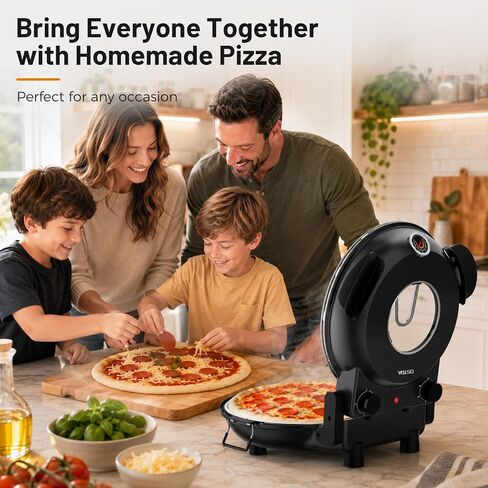 OSTBA Electric Pizza Oven Indoor, 12-Inch Countertop Pizza Maker, 800°F | Ceramic Pizza Stone, Dual Heat Controls, Built-in Thermometer, Timer and Viewing Window; Cooks Pizzas in 4–6 minutes in Saudi Arabia