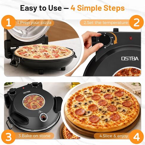 OSTBA Electric Pizza Oven Indoor, 12-Inch Countertop Pizza Maker, 800°F | Ceramic Pizza Stone, Dual Heat Controls, Built-in Thermometer, Timer and Viewing Window; Cooks Pizzas in 4–6 minutes in Saudi Arabia