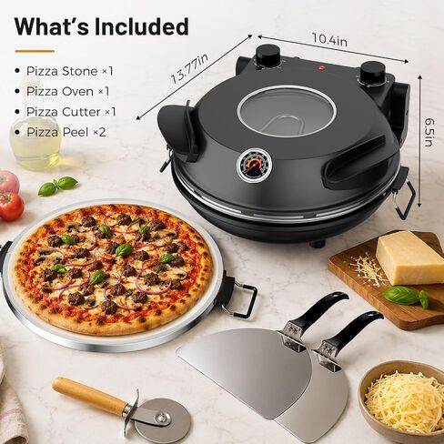 OSTBA Electric Pizza Oven Indoor, 12-Inch Countertop Pizza Maker, 800°F | Ceramic Pizza Stone, Dual Heat Controls, Built-in Thermometer, Timer and Viewing Window; Cooks Pizzas in 4–6 minutes in Saudi Arabia