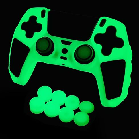 Glow in The Dark PS5 Controller Skin,Green Cute Cat Paw Silicone Cover Skins Compatible with PlayStation 5 Controller,Include 8 PCS Thumb Grips Glow and 2 Grips Glow Accessories. in Saudi Arabia