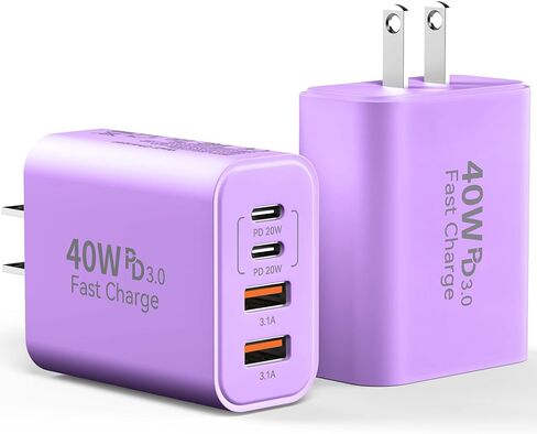 USB C Charger Block, Multiple Ports Type C Fast Phone Charging Blocks, 40W 4-Ports Power Cube USB Wall Plug USB A+USBC Charger Brick Box for iPhone 17/16/15/14/13/12 Pro Max, iPad, Galaxy, Pixel,2Pack in Kuwait