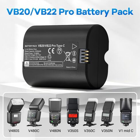 VB22 VB20 Battery Replacement for Godox V350 V480 V350S V480S Flash Series | 2-Pack Compatible with Godox V350S V350O V350N V350F V350C V480C V480S V480N V480O V480F V480O Camera Flash in Saudi Arabia